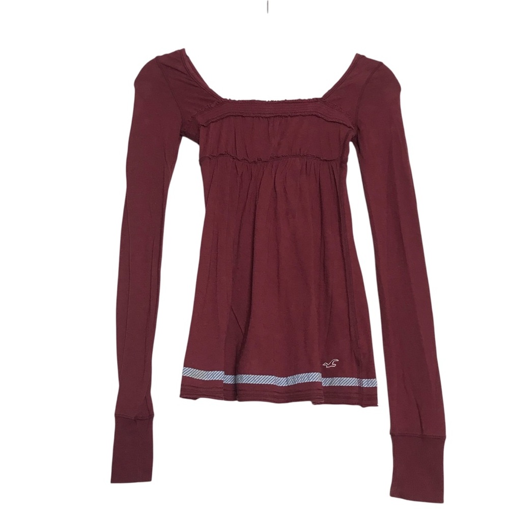 Hollister Preppy Y2K Burgundy Long Sleeve  Empire Babydoll Top Womens Size S